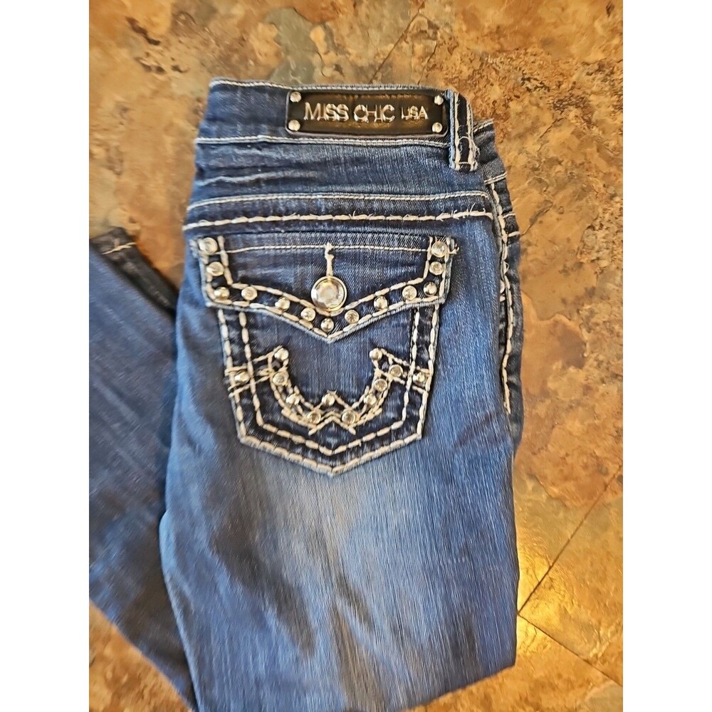Miss Chic Usa‎ Size 7 youth Jeans New Fashion Embellished 23.5 Inseam (A1076)